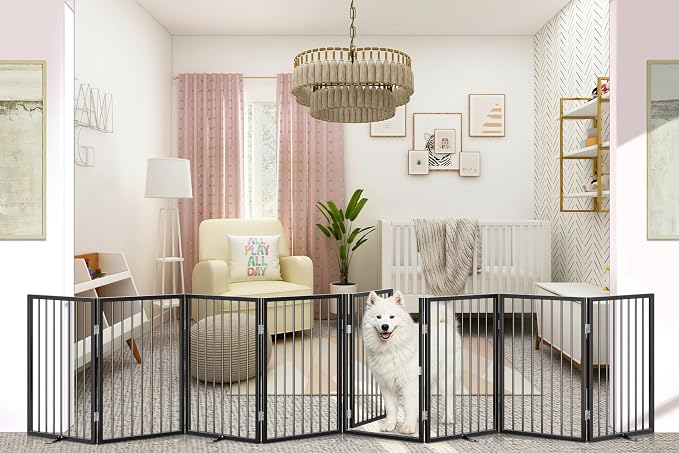 Vantas 160" x 32" Foldable Freestanding Extra Wide Dog Gate with Door,Black | Freestanding Dog Gate for Stairs and Doorways, Renter Friendly No Drill, Extra Wide, Easy Storage, With Support Feet