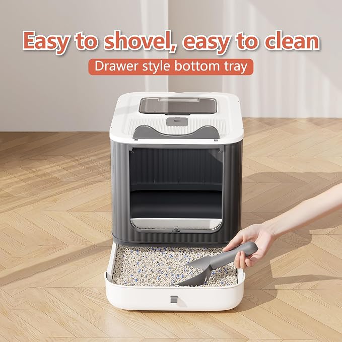 Covered Cat Litter Box with Lid for Kitten to Medium, Grey-White | LCZLBRRD, Covered Enclosure, Anti-Splashing, Easy to Clean and Assemble, 3 Modes For Kitten to Medium, Odor-Free