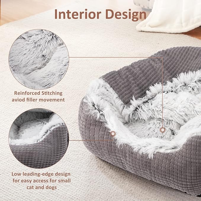 MIXJOY Dog Beds for Large Medium Small Dogs, Rectangle Cave Hooded Blanket Puppy Bed, Luxury Orthopedic Cat Beds for Indoor Cats, Warmth and Machine Washable (30 inches, Grey)