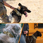 Celifelight Military Dog Collar, Adjustable Nylon, Heavy Duty Metal Buckle with Handle, Includes Airtags Case Cover and Patches, Brown, XL, Suitable for Large Dogs