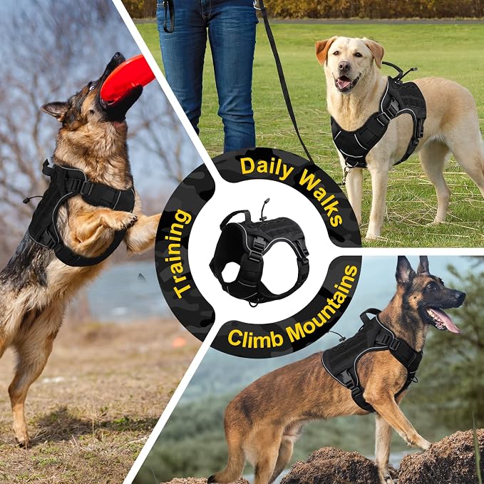 WINGOIN Black Tactical Dog Harness for Large Dogs, Heavy Duty No Pull Dog Harness with Handle, Adjustable Reflective Military K9 German Shepherd Big Size Dog Vest for Walking, Training, Hunting (L) | Heavy Duty with Handle,Adjustable Reflective,Militar...