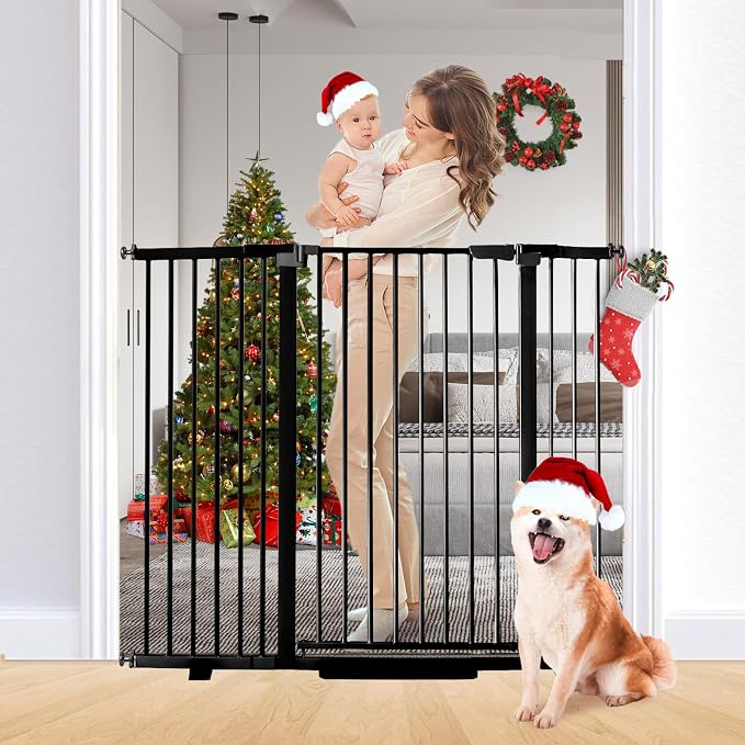 Rgqphantom 41" Tall Safety Pet Gate,Adjustable 30.5"-55" Wide(Black) | Auto Close Cat Gate Suitable for Stairs,Doorways,White, Pet Safety Barrier