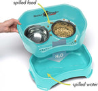 Neater Feeder Deluxe Mess-Proof Elevated Cat Bowls, 2 Height Adjustable (6” & 7.5”) No-Spill Raised Cat Bowl Stand, Whisker Friendly Stainless Steel Dishes for Indoor Cats, Made in USA, Aquamarine
