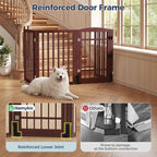 Homykic Dog Gate Indoor, 94.5" W x 30" H Extra Wide Foldable Bamboo Pet Gate with Door, No Assembly Freestanding Dog Fence with 2 Support Feet & 360°Hinges for Doorways Hallways (Espresso, 4 Panels)