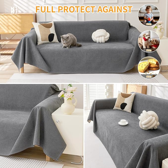 Deep Dream Cat-Scratch Resistant Couch Cover, Waterproof Sofa Cover for 2 Cushion Couch Washable, Pet Friendly Couch Protectors Anti Slip Thickened Slipcovers for Dogs Pets, 71" x 102", Dark Grey