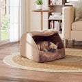 LATIBELL Indoor Puppy House Foldable Pet Tent Cave Bed ，Brown | Covered Cave Bed, For Small Dogs and Cats, Removable Washable Puppy Kennel, Soft Cushion