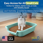 KittyGohere Senior Cat Litter Box Small with Scoop, 2 Pack Apple Green | Open Top Low Entrance Kitty Litter Box With With Long-handle Jumbo Scoop, Lightweight & Durable Litters Box, Made in USA