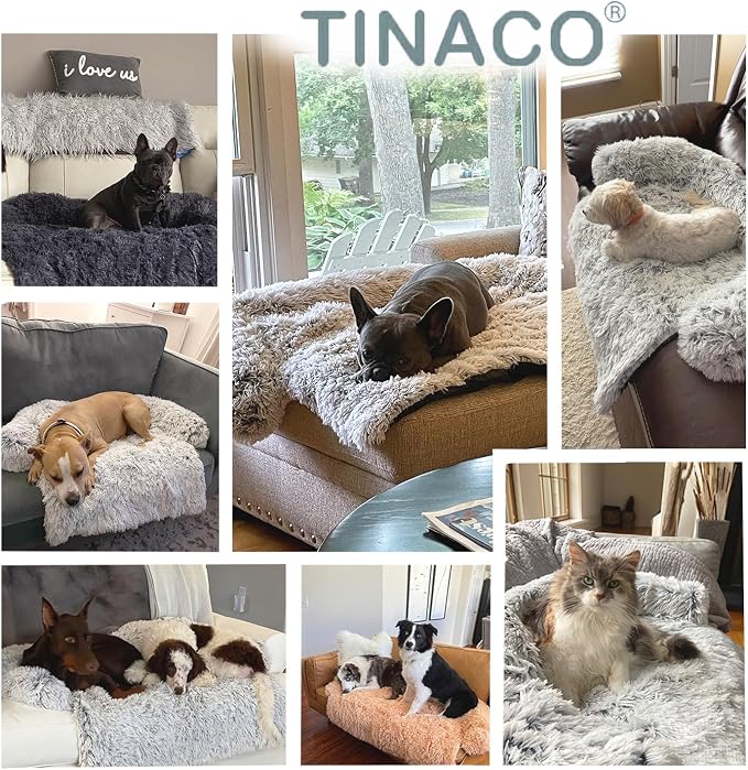 Calming Dogs/Cats Bed Mats, Dog Pad Washable Removable Couch Cover, Plush Long Fur Mat for Pets, Waterproof Lining, Perfect for Small, Medium and Large Dogs and Cats (Dark Gray, 41"x37")