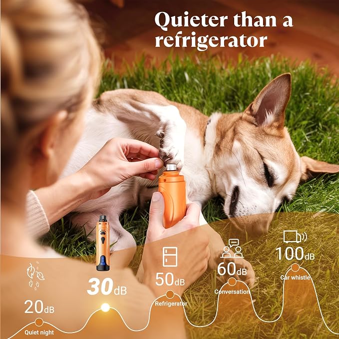 Dog Nail Grinder, Dog Nail Trimmers and Clippers Kit, Super Quiet, Rechargeable, for Small Large Dogs Cats Toenail Claw Grooming,3 Speeds