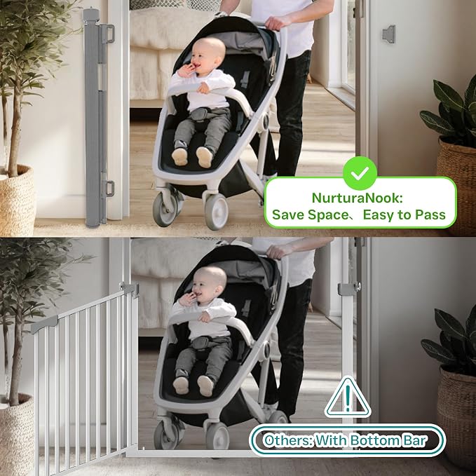 Retractable Baby Gate,Mesh Baby Gate or Mesh Dog Gate,34" Tall,Extends up to 55" Wide,Child Safety Gate for Doorways, Stairs, Hallways, Indoor or Outdoore (Gray, 55''Wide 34''Tall)