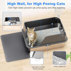 Non-Stick Stainless Steel Litter Box, XL Side Open Splash-Proof&Leak-Proof | Seamless Seal, Ellenpent Large Capacity, Cat Litter Box with Lid for Multi-Cats, Large Cats, Easy-Clean & Durable (Gray)