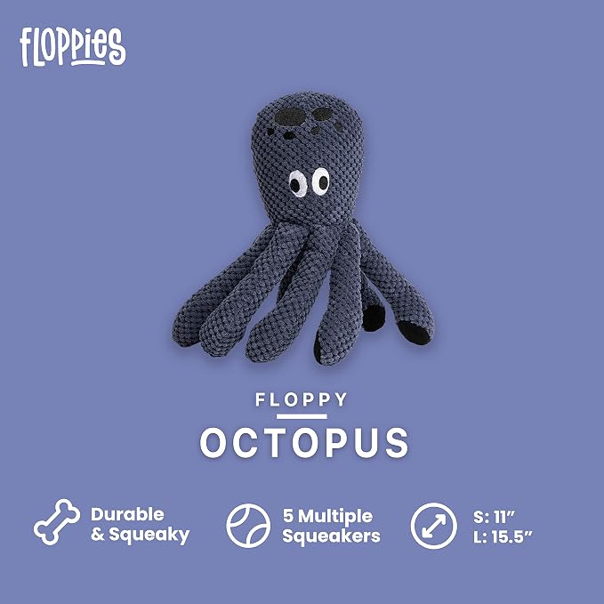 fabdog Floppies Plush Dog Toy - Cute & Durable Squeaky Dog Toys - Best Squeak Toy for Puppies and All Breeds | Ideal Pet Gift| Large Octopus