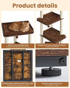 FourFurPets Heavy Duty Cat Tree, 67.7" Cat Tree for Indoor Cats Large Adult, Modern Cat Tower for Large Cats, Cat Tower with Scratching Post, Large Perch and Removable Pads, Rustic Brown