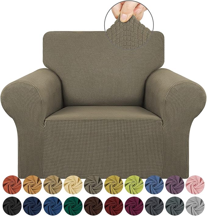 Stretch Chair Sofa Slipcover, Single Couch Cover,Khaki | 1-Piece Washable Sofa Cover,Pet Friendly (31"-55") Furniture Protector Soft Jacquard Elastic Bottom for Dogs & Kids