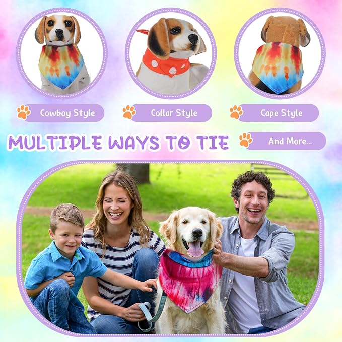 100 Pcs Tie Dye Dog Bandanas Bulk Pet Triangle Scarf Bibs Washable Puppy Kerchief Adjustable Grooming Supplies for Small Medium Large Dog Cat Costume Accessories