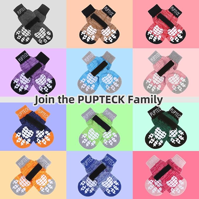 PUPTECK Anti-Slip Dog Socks with Double Sides Grips for Small Medium Large Dogs Hardwood Floors Prevents Licking, Dog Shoes for Hot Pavement Traction Control Paw Protector for Senior Dogs, Pink XXS