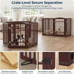 Homykic Dog Gate Indoor, 142" W x 30" H Extra Wide Foldable Bamboo Pet Gate with Door, No Assembly Freestanding Dog Fence with 2 Support Feet & 360°Hinges for Doorways Hallways (Espresso, 6 Panels)