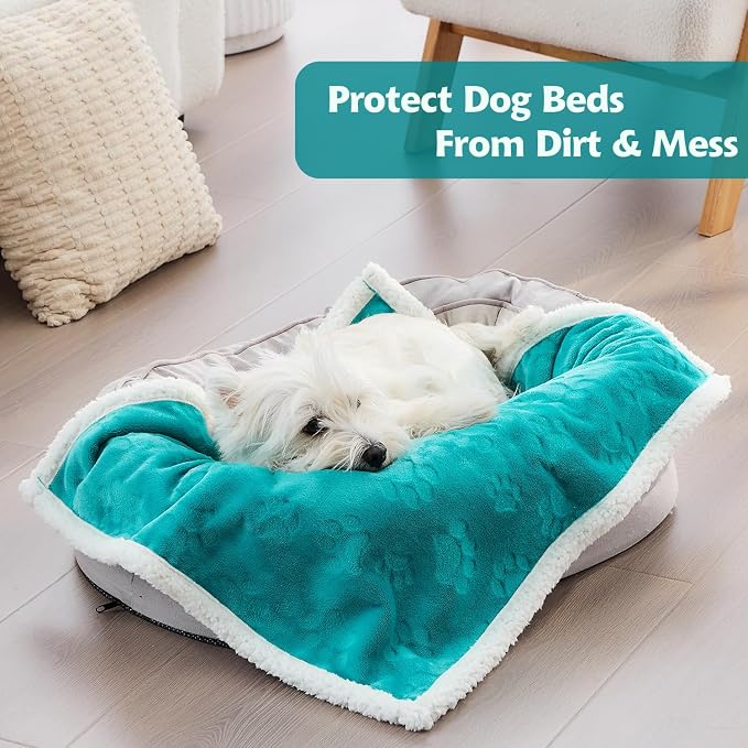 Pet Blankets for Cats - Waterproof Cat Blanket Washable - Sherpa Fleece Puppy Blanket, Soft Plush Reversible Throw Protector for Bed Couch Car Sofa, 25"X30", Teal