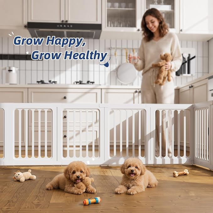 Cozy-Picket Dog Playpen, Expandable Decorative Puppy Fence with Room Divider to Create 2 Rooms for Puppies and Small Dogs, 24", 12 Panels, White
