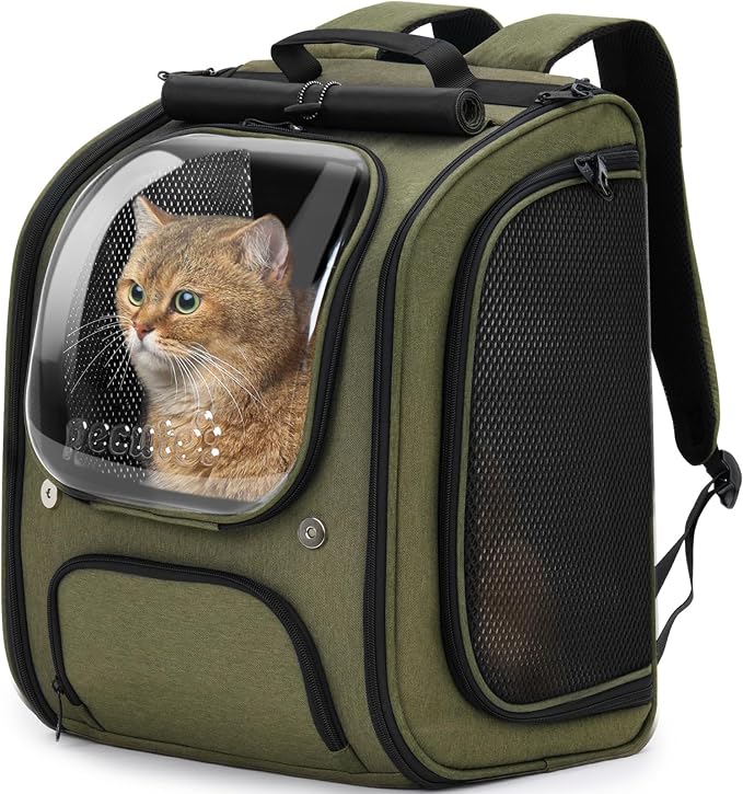 Pecute Cat Backpack Carrier,Large Space Dog Bubble Backpack,Ergonomic,Green | Bubble Transparent Window,Sunshade Curtain,Safety Rope,Sturdy,Large Mesh for Breathability,Suitable for Outdoor,Vet