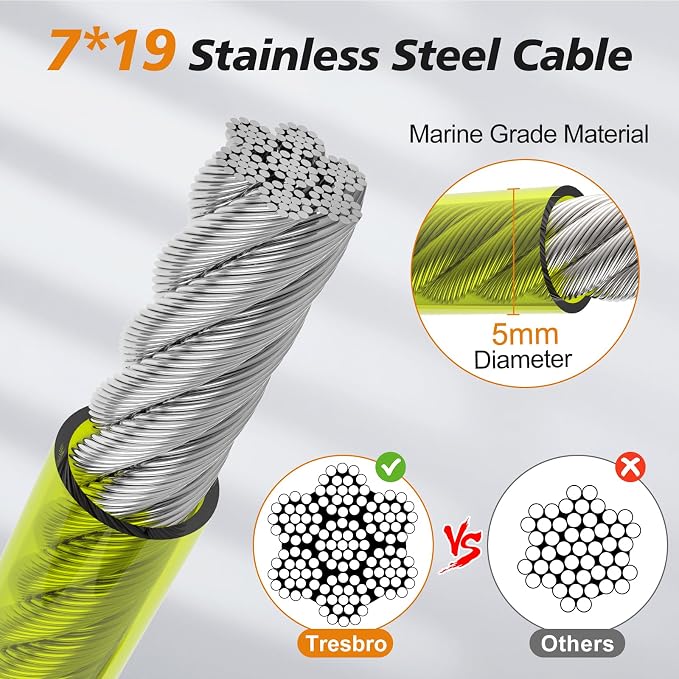 50FT Dog Tie Out Cable Lead with Shock Spring for Medium Large Dogs | Shock-Absorbing; 500LBS Tensile Strength; Strong Stainless Steel Core; 360° Swivel Locking Hook; Anti-Rust Vinyl Coating