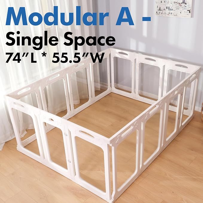 2 Room Acrylic Dog Playpen Indoor, Height 24", 14 Panels, Ideal for Small & Toy Dogs, White