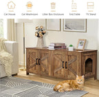 Homhedy 47.2”L Cat Litter Box Enclosure for 2 Cats, Rustic Walnut | Wooden Litter Box Furniture Hidden with Double Room, Cat Washroom, Cat House, Dog-Proof, TV Stand,Farmhouse Style