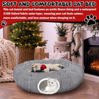Soulchen Black and White Cat Tunnel Bed Under Christmas Tree 3ft x 3ft x 9.8in Detachable Donut Tunnel Sandworm 3-in-1 Indoor Cats Cave for Kitty Rabbit Ferret Puppy(Striped Black)