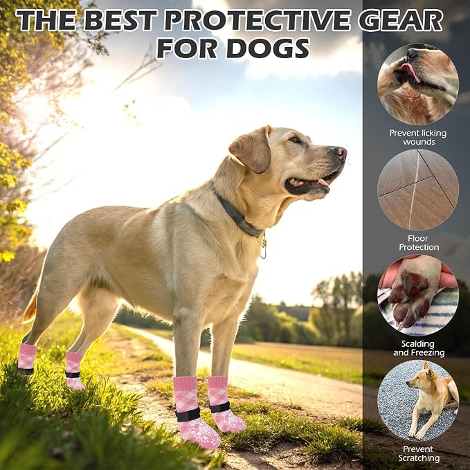 EXPAWLORER Dog Socks for Summer Hot Pavement to Prevent Licking Paws, Anti Slip Doggie Booties Grippy Shoes for Hardwood Floors, Boots & Paw Protectors for Small Medium Large Senior Dogs Pink M