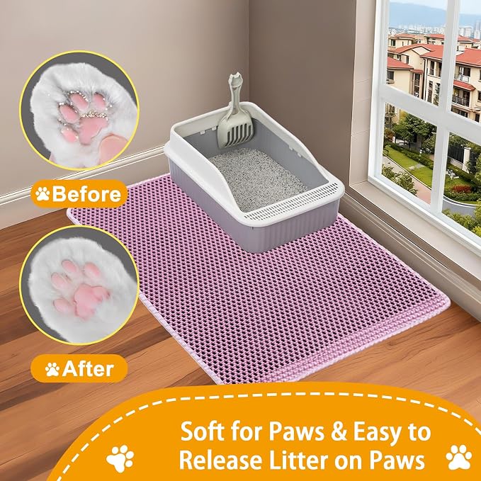 Cat Litter Box Mat-Super Large 47''x36'' Litter Trapping Mat for Cat-XXL Litterbox Matt for Floor-2 Layer Catcher Rug for Pet kitty Litterbox-Waterproof Urine Proof,Non-Slip,Pink