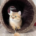 51"x 12" Collasiple Cat Play Tunnel, Cats Tubes and Tunnels, Cat Foldable Hide and Seek Tunnel Toy, Brown Suede Pet Tube Toy for Rabbits, Ferrets, Puppy, Diameter 12 Inch