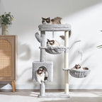Heybly Cat Tree, 40" Tower with All-Sisal Wrapped Scratching Post HCT006SW | Cat Tower for Indoor Cats, Cat Condo with Soft Platform, 2 Baskets and Dangling Toy, Light Gray