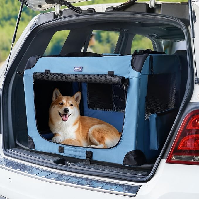 Petprsco Portable Dog Crates for Medium Dogs，32 inch Soft Travel Dog Crate | Collapsible Soft Dog Crate 32"x23"x23" for Medium/Large Dogs with Plush Mat, Fleece Blanket & Foldable Bowl, Indoor/Outdoor