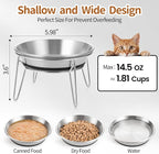 WROSWT Elevated Cat Bowls, 304 Stainless Steel Raised Cat Food Bowl, Wide Shallow Anti-Vomiting Cat Dish for Whisker Fatigue Relief, Non-Slip Silicone Base Dishes for Solo Use, 2 Set