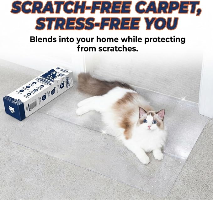 Panther Armor Cat Carpet Protector, Clear Plastic Runner Mat 12 x 43 in | Carpet protector for pets. Stops cats scratching carpet in doorways. Rug runner and door mat