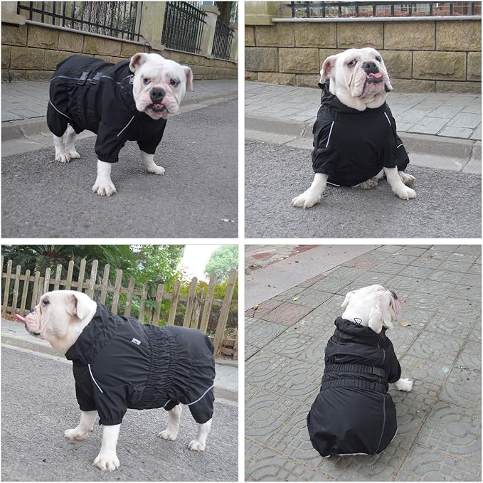 Lovelonglong Waterproof Dog Raincoat – 6-Leg Full Body Dog Rain Suit with Reflective Strips & Leash Opening, Outdoor Dog Jacket for Rainy Weather