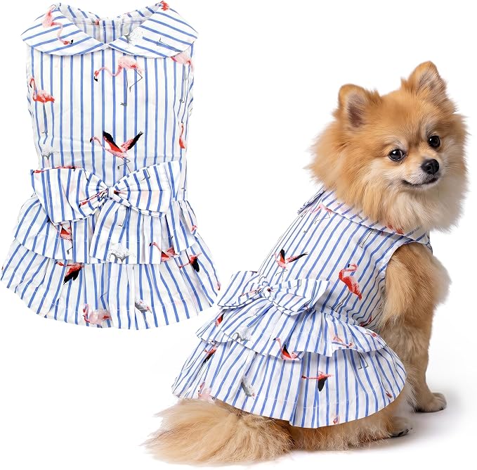Parisian Pet Flamingo Dog Dress - Summer Clothes for Medium Dogs Girl - Stylish Pet Dress - Comfortable Sleeveless Dog Outfits - Lightweight and Breathable Puppy Clothes - Dresses for Dogs
