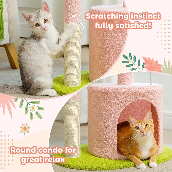 PAWZ Road Flower Cat Tree 32" Small Cat Tower with Curved Perch Bed | Colorful Cat Tower with Cozy Condo, Curved Perch,Toy Balls & Sisal Scratching Post,Small Cat Tower for Small Cats & kittens