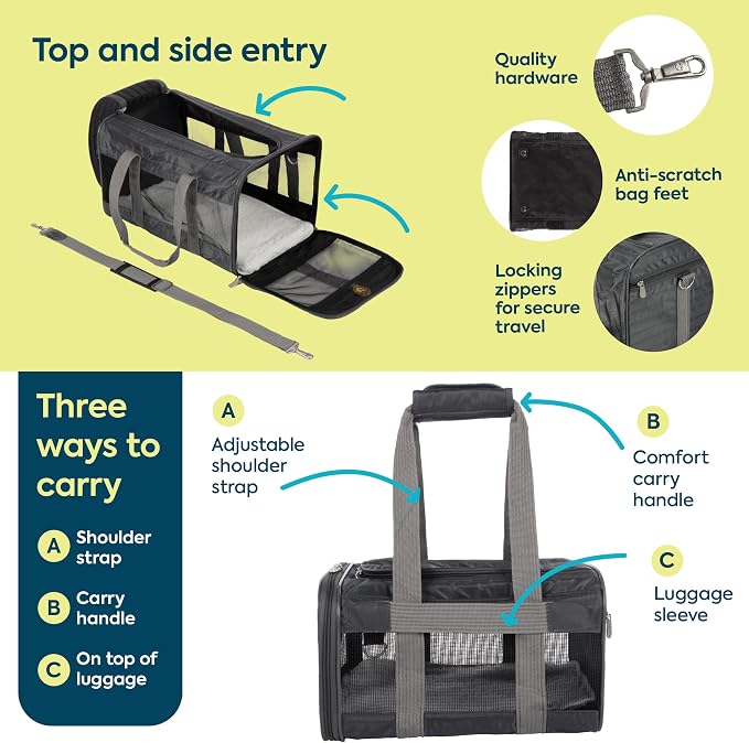 Sherpa Original Deluxe Travel Pet Carrier, Airline Approved & Guaranteed On Board - Charcoal Gray, Medium