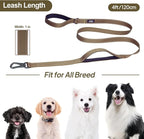 TwoEar 4FT 1IN Strong Brown Dog Leash with 2 Padded Handles, Traffic Handle Extra Control, Comfortable Soft Dual Handle, Auto Lock Hook, Reflective Walking Lead for Small Medium and Large Dogs