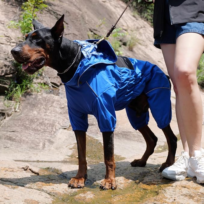 LOVELONGLONG Waterproof Dog Raincoat with Removable Hood – Outdoor Full Body Dog Jacket, Windproof Snowproof Shell Suit – All Season Pet Rain Gear Blue XXS