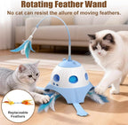 Casfuy 3-in-1 Interactive Cat Toy with Plush Tail, Whack-a-Mole & Rotating Feather Wand