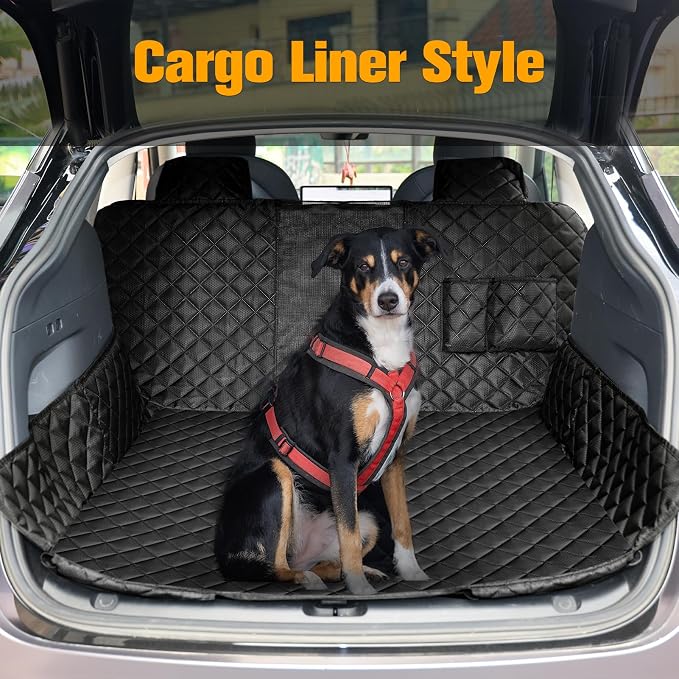 PETICON Dog Seat Covers for Tesla Model 3 & Y Back Seat with 2 Pack Door Protectors, 100% Waterproof Dog Hammock for Tesla with Mesh Window & Headrest Protection Prevents Scratches and Scuffs