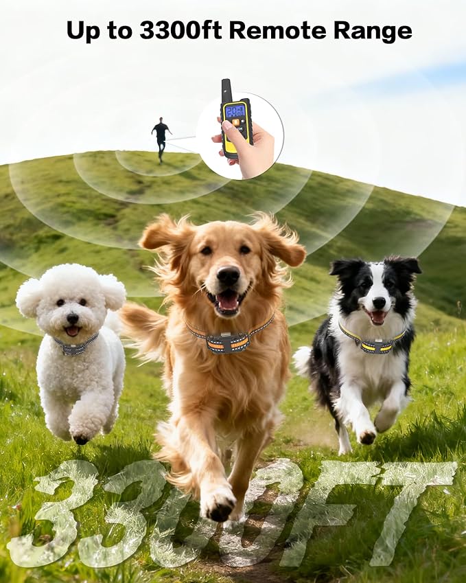 3 Pack Dog Training Collar – Remote Dog Shock Collars with Beep, Vibration and Safe Shock Modes, Rechargeable IP67 Waterproof E-Collars for Small, Medium & Large Dogs with LED Night Light