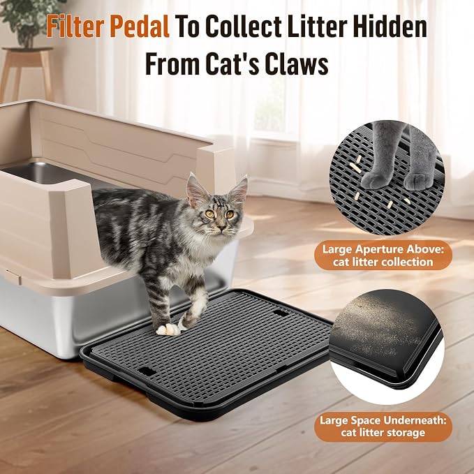 Cat Litter Box Step, Large Cat Litter Ramp with Filter Function, Black