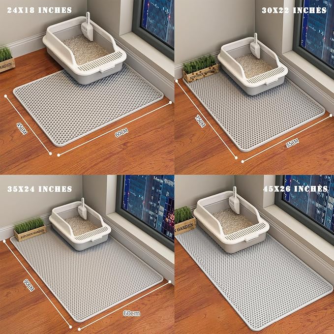 HCY&WLD Cat Litter Mat, Honeycomb Double Layer Litter Trapping Mat | Safe Materials, Soft on Paws, Waterproof Urine Proof Non-Slip, Protects Floors, Less Waste, Easy to Clean, Gray, 24" x 18"