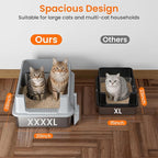 XXXXL Stainless Steel Litter Box with Lid,28.0" L × 20" W × 17" H Extra Large High Sided Cat Litter Box for Multi -Cats,Enclosed Metal Litter Box with Cat Scratcher and Scoop,Grey
