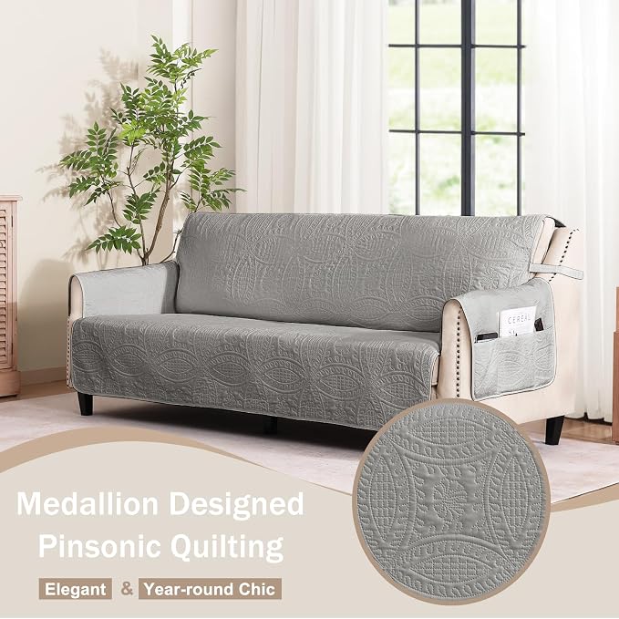 Quilted Recliner Chair Covers, Soft Lazy Boy Chair Covers, Water-Repellent Recliner Covers, Pet Friendly Chair Cover for Dogs Cats, Washable Sofa Protector (Recliner 22", Light Gray)