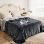 gogobunny Waterproof Flannel Blanket for Bed Couch Sofa, Reversible Double-Sided Throw for Dog Cat, Stain Resistant Furniture Protector Against Liquid Pee and Fur (90" x 108", Dark Grey/Light Grey)