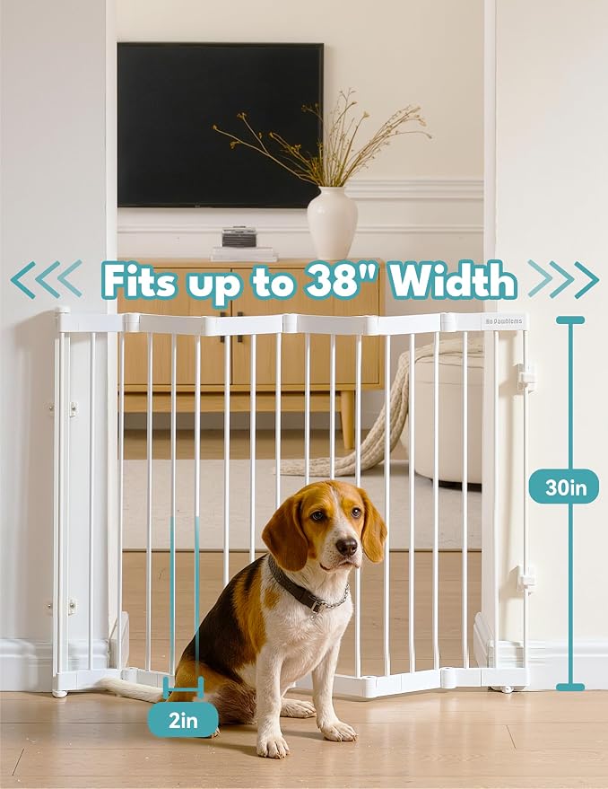 No Pawblems Retractable Safety Gate, Metal Adjustable Dog Gate for Doorways, Stairs & Hallways, Expands to 38" Wide, Auto Retract Design, No Bottom Bar, White